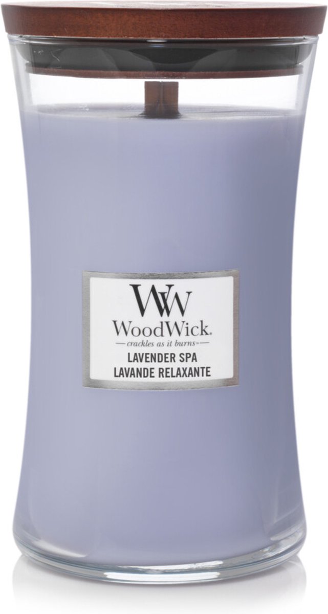 Große Sanduhr-Duftkerze von Woodwick – Lavendel-Spa – 130 Brennstunden