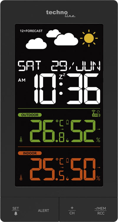 Technoline Wetterstation ws 6458 – 83 x 152 x 36 mm – schwarz – mit 1 Außensensor – tl-ws6458