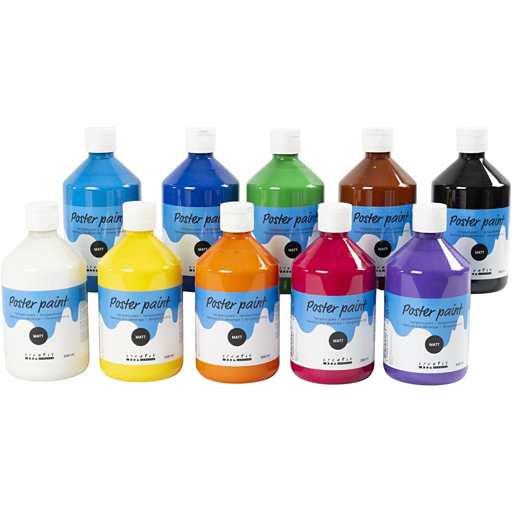 Creativ Company Temperafarbe matt, verschiedene Farben, 10x500 ml 1 Box