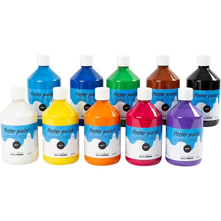 Creativ Company Temperafarbe matt, verschiedene Farben, 10x500 ml 1 Box
