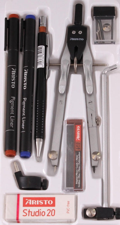 Aristo Schulset – Geocollege – 9-teiliges Set – Kompass – Pigmentliner – Druckbleistift – AR-80078