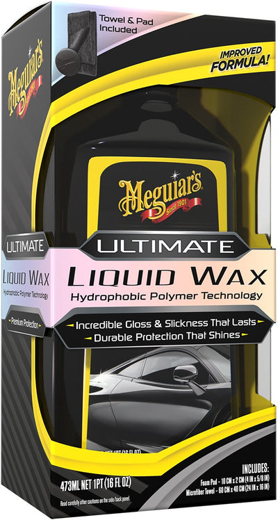 Meguiar's Meguiar's Ultimate Liquid Wax 473-ml-Set – 3-teiliges Autowachs-Set – Spiegelglanzreflexion – inklusive Applikator-Mikrofasertuch