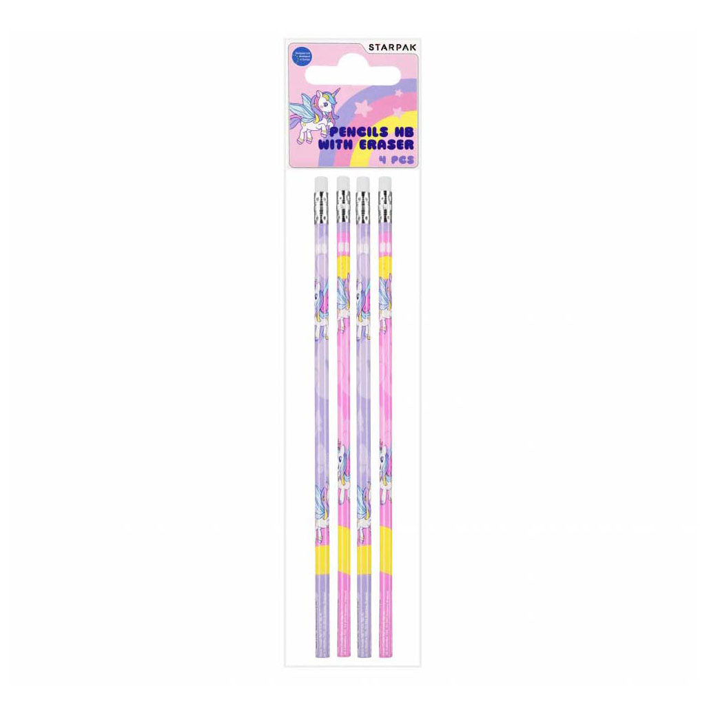 HB Bleistift mit Gum Unicorn, 4st.