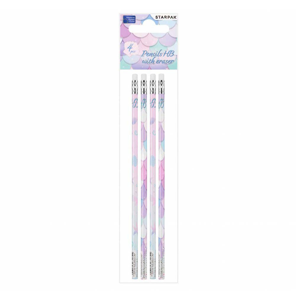 Hb Bleistift mit Radiergummi Meerjungfrau, 4 Stk.