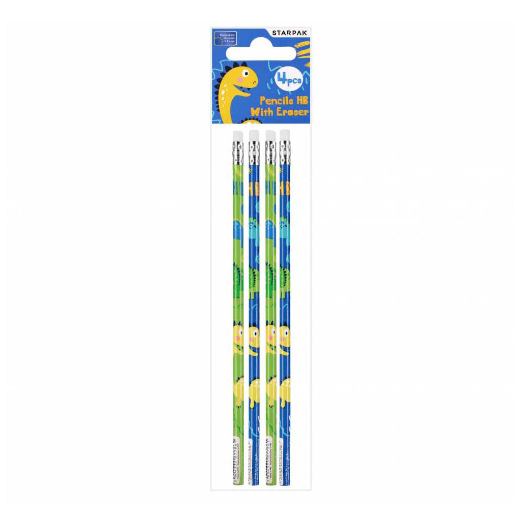 HB-Bleistift mit Radiergummi Dino, 4 Stk.