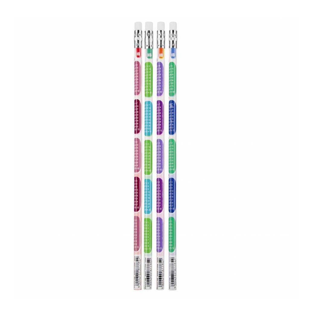 HB-Bleistift mit Radiergummi, Multiplikationstabelle, 4 Stück.