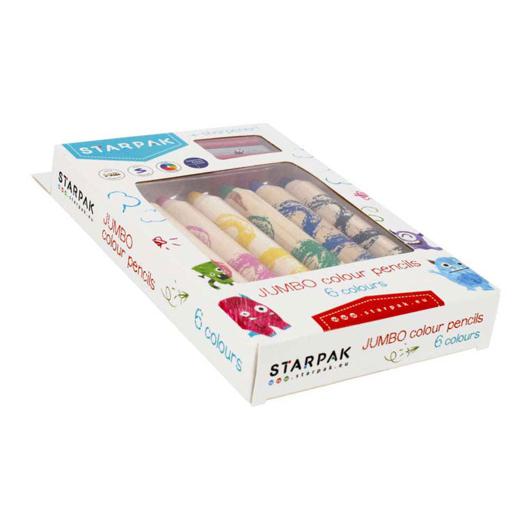 Jumbo-Bleistiftstifte, 6 Stk. + Bleistiftspitzer