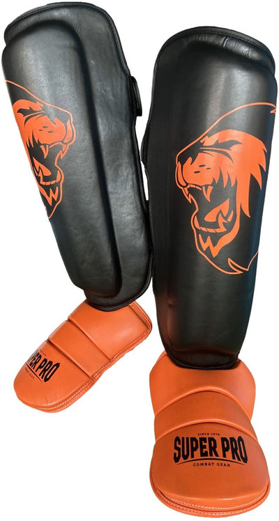 Super Pro Combat Gear Schienbeinschutz Nations Holland Kinder PU Schwarz - Orange XXS