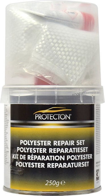 Protecton Polyester-Reparaturset – mit Harz und Härter – starke Haftung – schnell trocknend – für Metall, Holz, Kunststoff – 250 Gramm