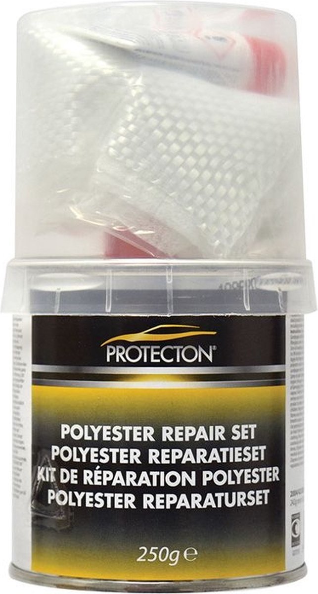 Protecton Polyester-Reparaturset – mit Harz und Härter – starke Haftung – schnell trocknend – für Metall, Holz, Kunststoff – 250 Gramm