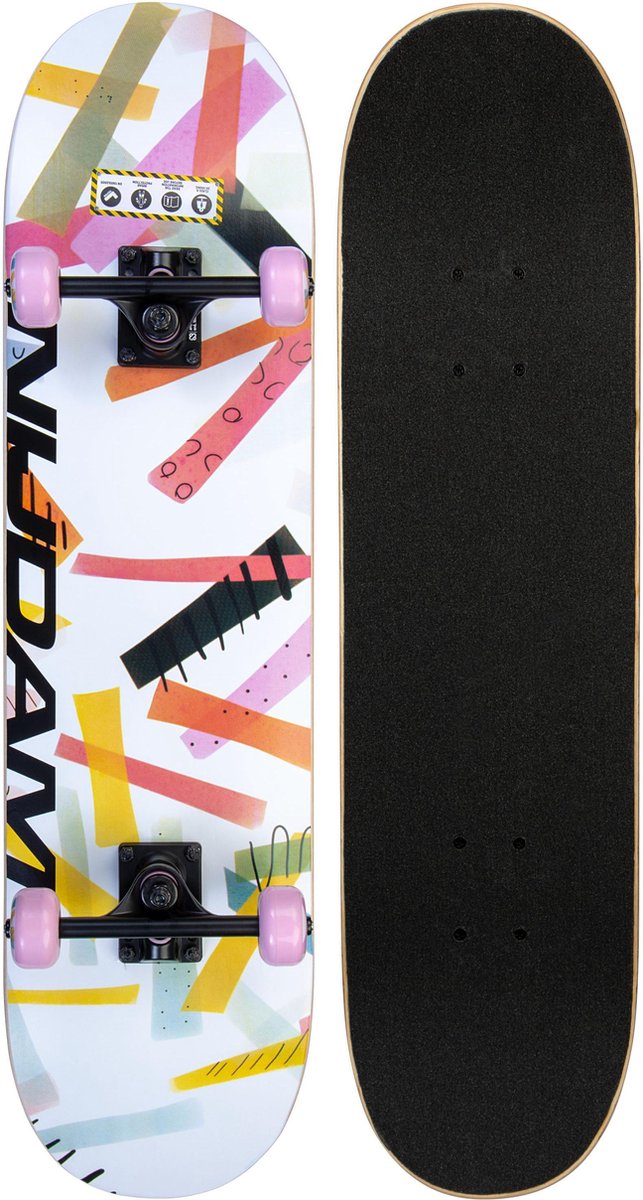 Nijdam klassisches Skateboard – High Time – rosa weiß