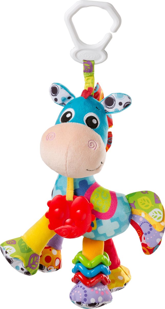Playgro Hängespielzeug Clip Clop Pferd – Aktivitätsspielzeug – Babyspielzeug – Hängespielzeug – Kinderwagenspielzeug – Rassel – Kinderwagenzubehör – Buggy-Zubehör – Lernspielzeug – Stofftier