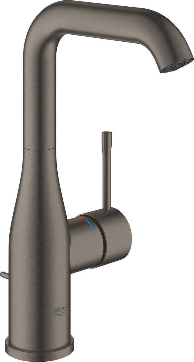Grohe Essence neue Waschtischarmatur – hoher schwenkbarer Auslauf – mit Zugstangen-Ablaufgarnitur – gebürsteter Hartgraphit (Mattanthrazit) – wassersparend