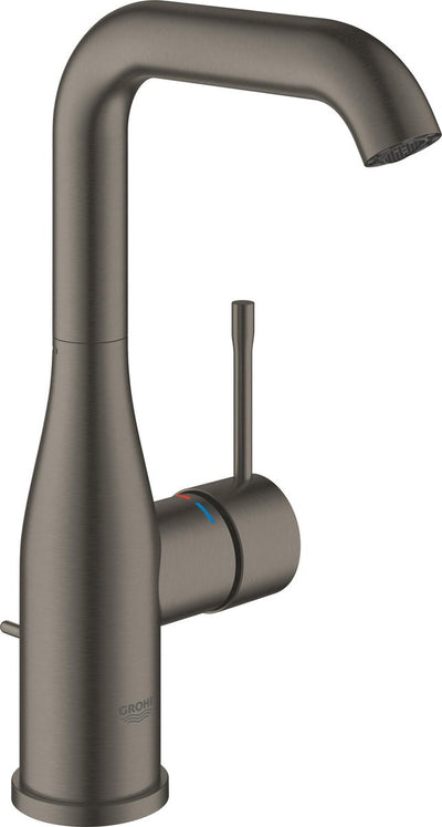 Grohe Essence neue Waschtischarmatur – hoher schwenkbarer Auslauf – mit Zugstangen-Ablaufgarnitur – gebürsteter Hartgraphit (Mattanthrazit) – wassersparend