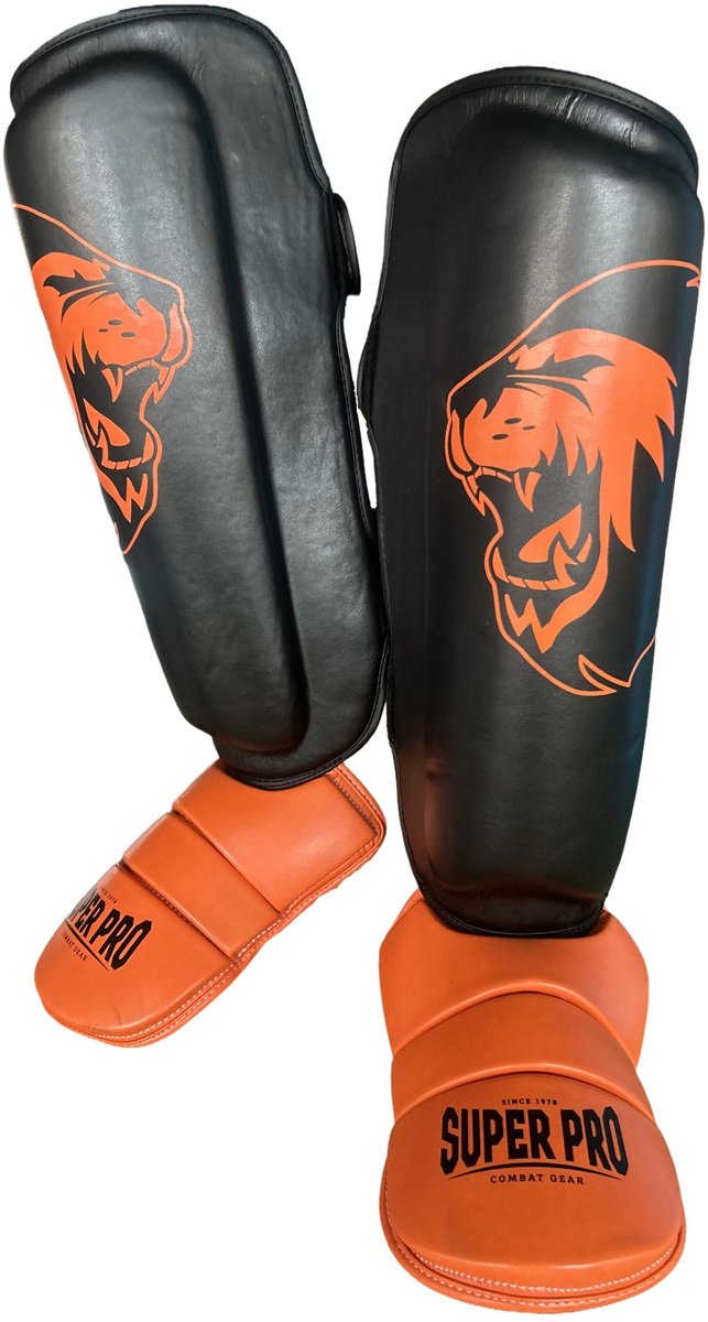 Super Pro Combat Gear Schienbeinschutz Nations Holland PU Schwarz - Orange S