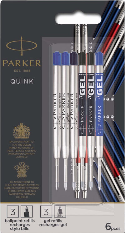 Parker Jotter London Discovery-Paket bestehend aus Nachfüllungen für Kugelschreiber und Gelstift: 3 Quinkflow-Nachfüllungen für Ihren Kugelschreiber und 3 Quink-Gel-Nachfüllungen