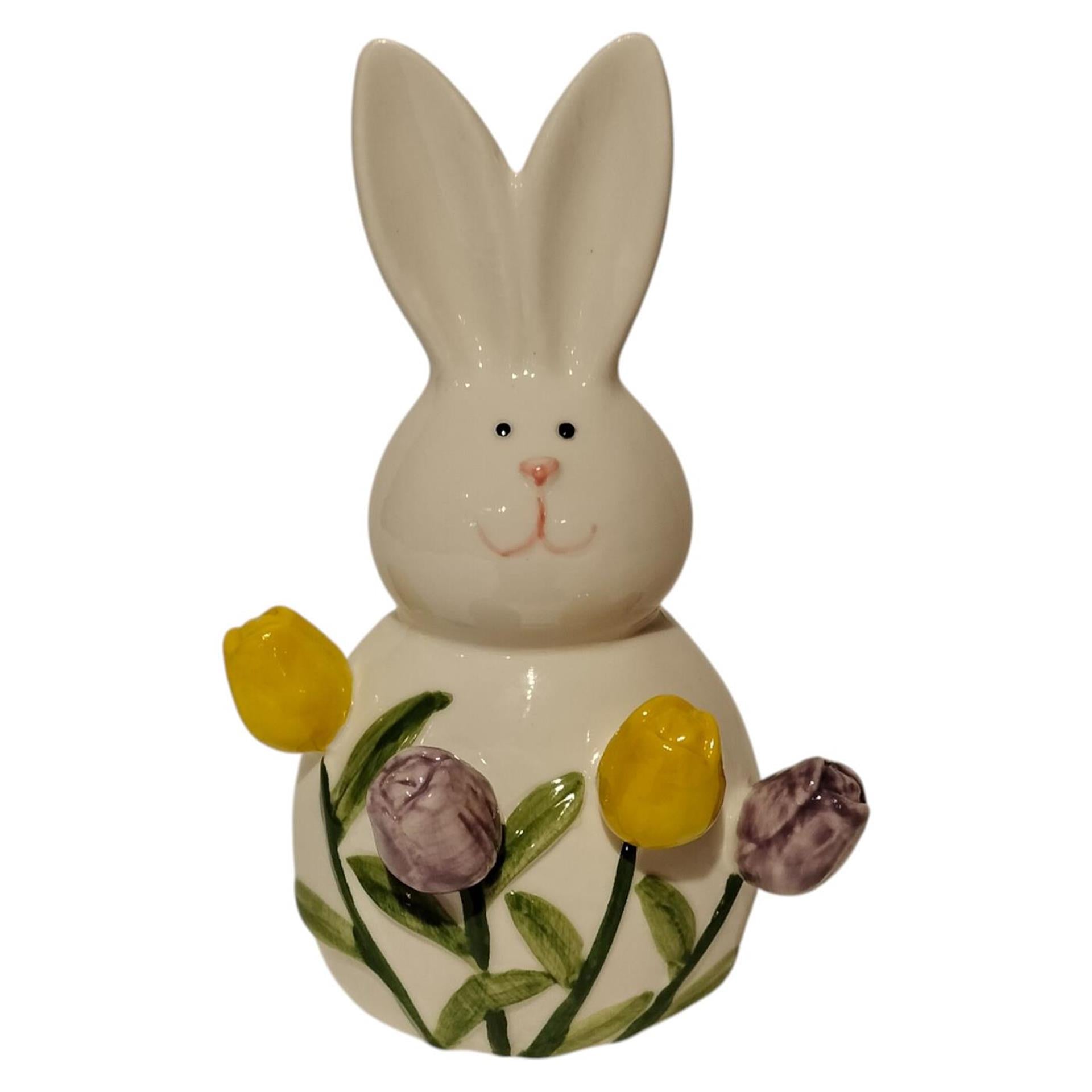 Deko-Kaninchen mit Tulpenatmosphäre im Herrenhaus, 8,8 x 7,3 x 14,3 cm