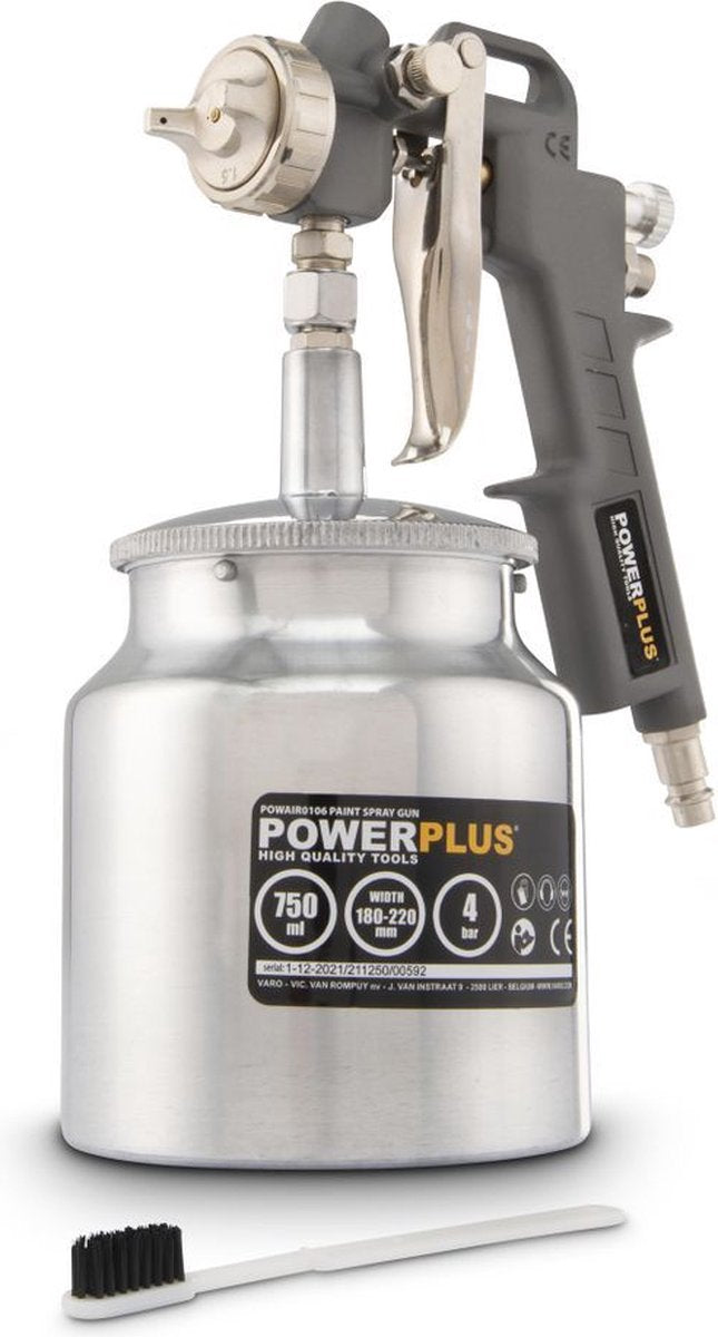 Powerplus powair0106 pneumatische Lackierpistole – Farbspritzgerät – max. Druck: 4 bar – 750 ml oberer Becher – Sprühbreite 180–220 mm
