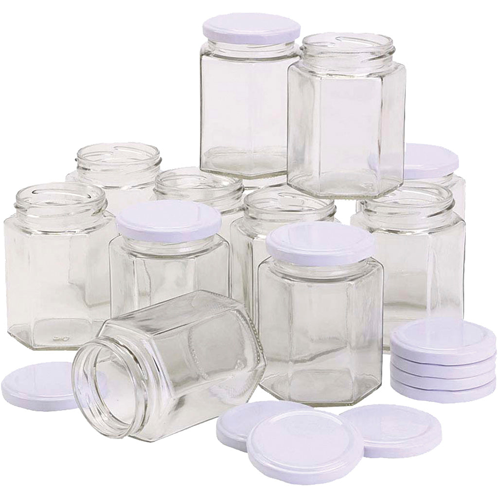 Creativ Company sechseckiges Glasgefäß, H: 8 cm, T 7 cm, 180 ml, 12 Stück 1 Box