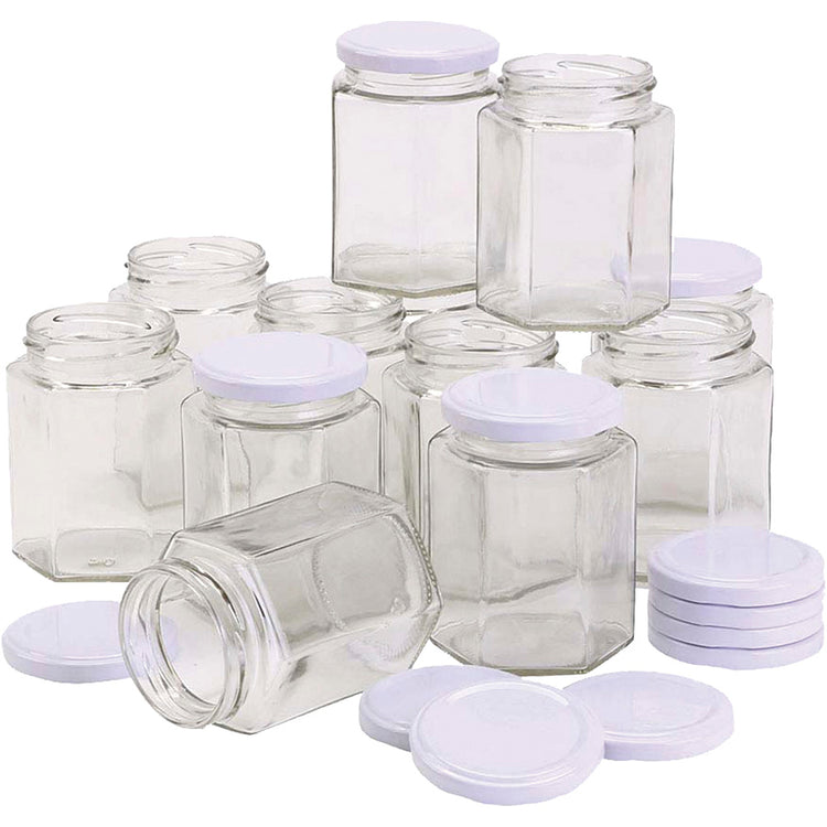 Creativ Company sechseckiges Glasgefäß, H: 8 cm, T 7 cm, 180 ml, 12 Stück 1 Box