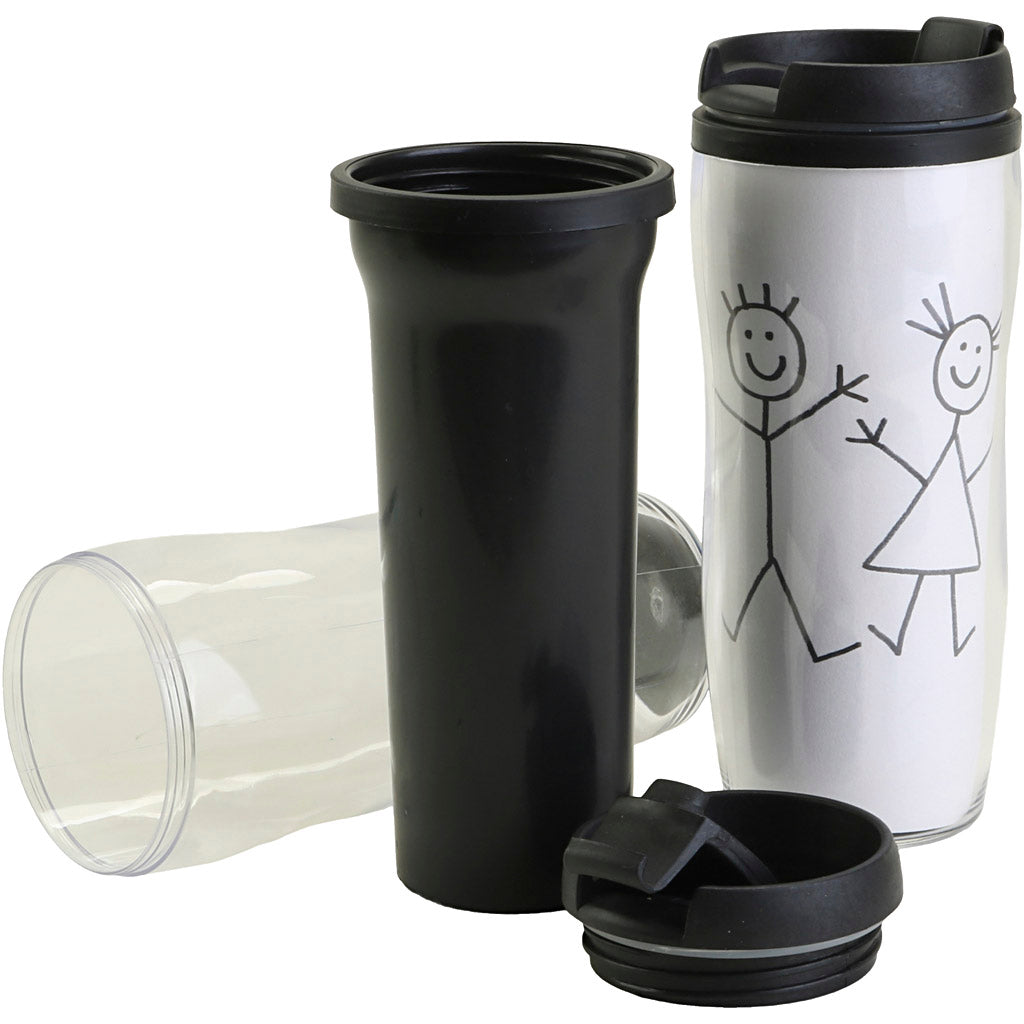 Thermo Becher mit Deckel, H: 17,5 cm, d 7 cm, 12 Stück 1 Box