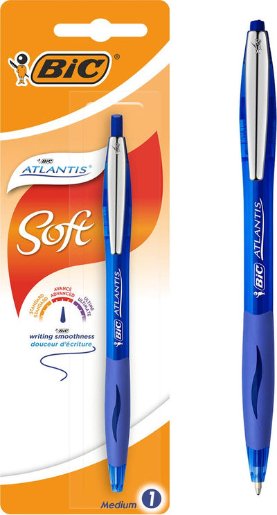 Bic Atlantis Soft-Kugelschreiber mit Klicksystem – Blau – Packung mit 1 Stück – mittlere Spitze 1 mm