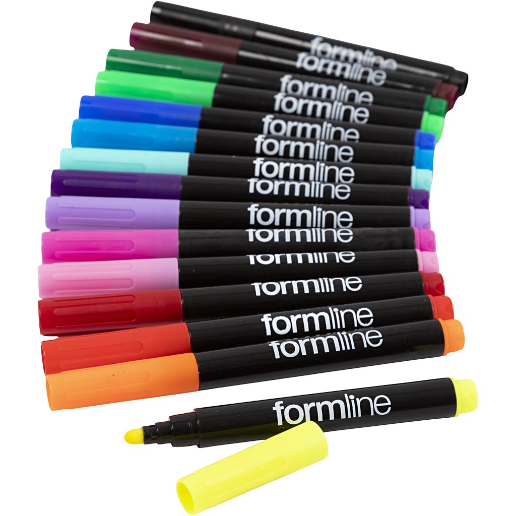Creativ Company Formline Textilmarker, Strichstärke 4-5 mm, verschiedene Farben, 15 Stück 1 Box