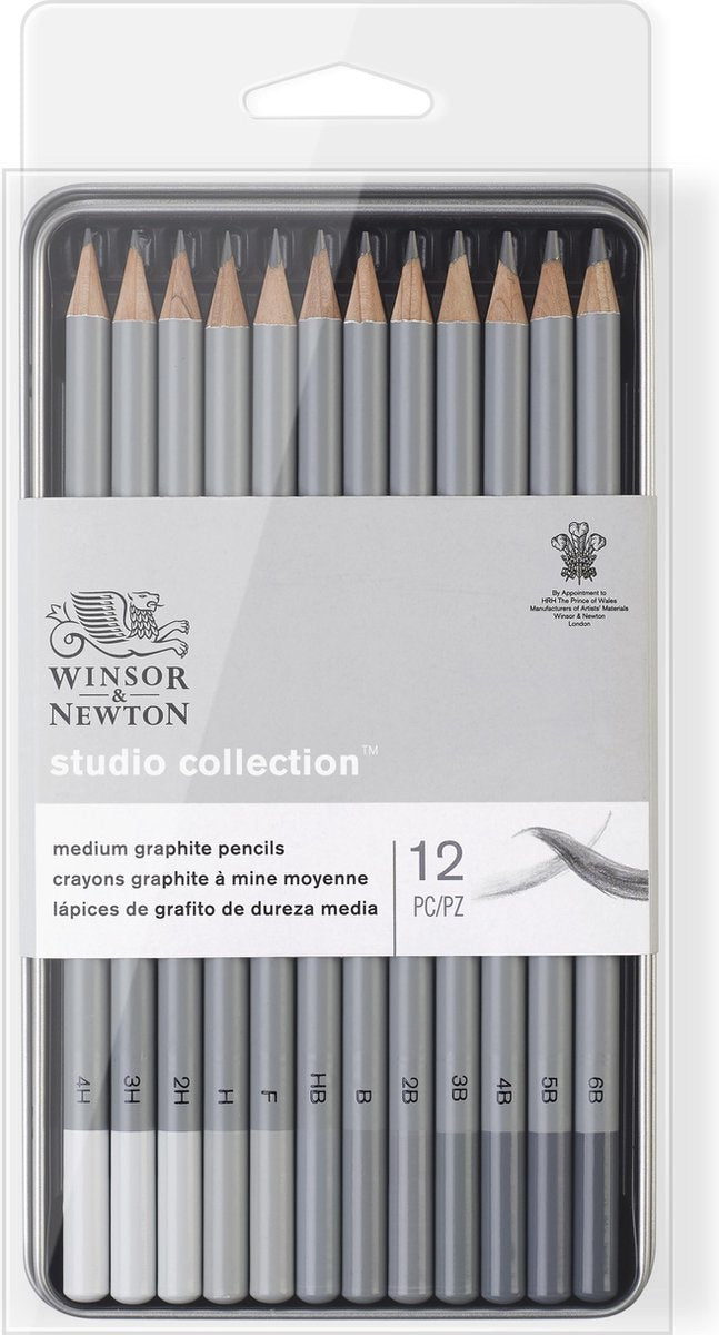 Winsor Newton 0490008 Studio Collection Medium Graphite Pencils Set x12 – Skizzen- und Zeichenstifte 4h-6b in Metalldose