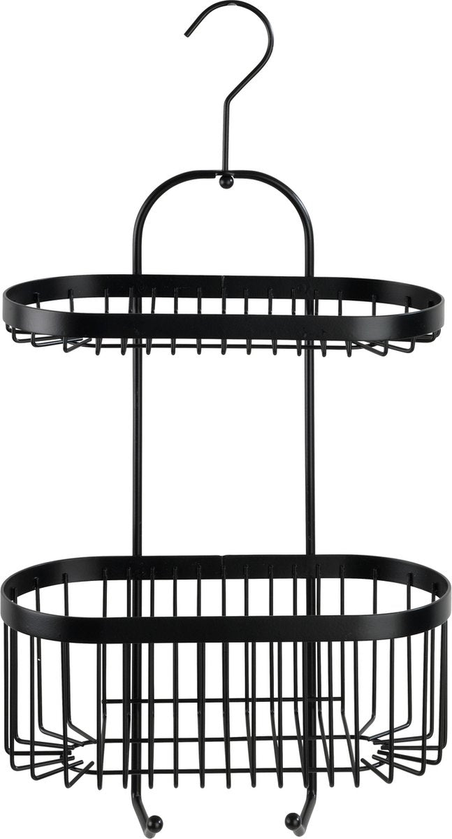 Wenko Duschablage 2-lagig Classic Plus Schwarz Mattschwarz 26x47cm - ohne Bohren - hängende Duschablage - Duschkorb - hängende Duschablage