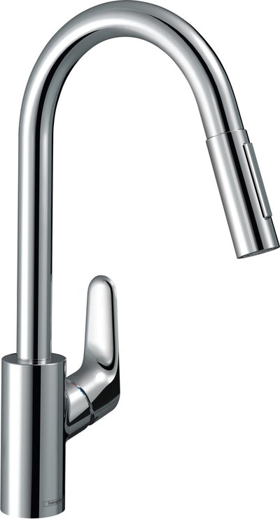 Hansgrohe Focus M41 – Küchenmischbatterie – Einhebelbedienung – 240 mm – Ausziehbrause – Chrom – 2 Strahlarten