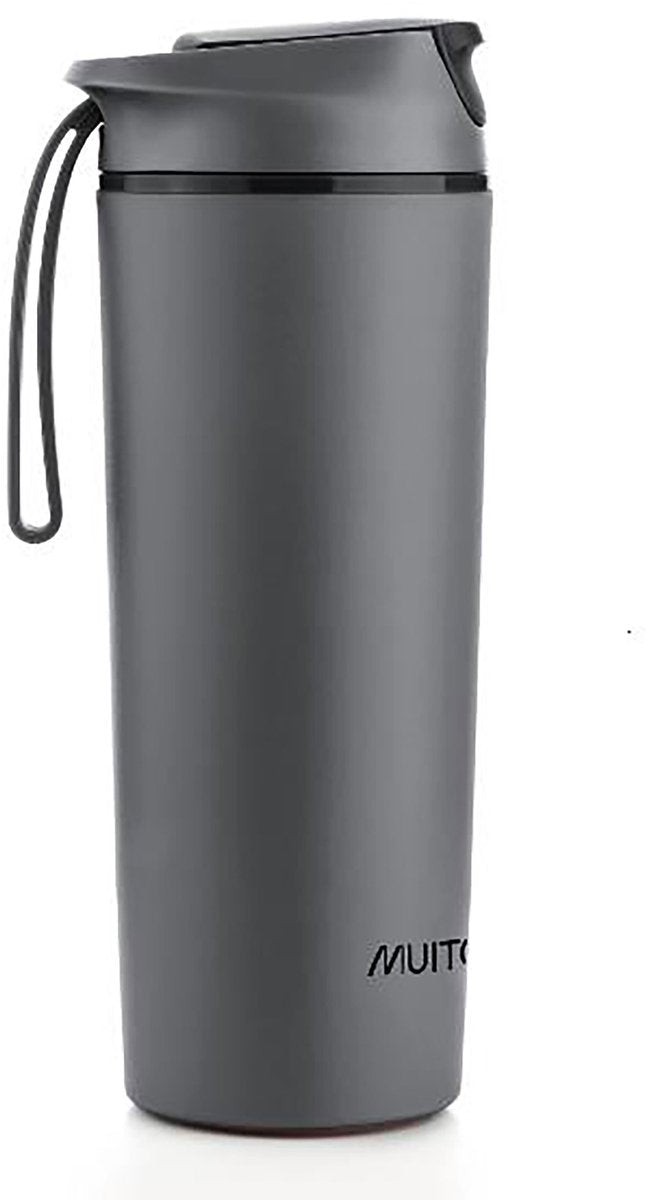 Muitomas Wasserflasche fällt nie herunter – Anti-Fall-Saugnapfsystem – rutschfester Griff – Thermokonstruktion – 450 ml – Schwarz
