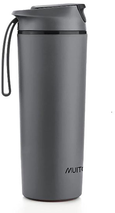 Muitomas Wasserflasche fällt nie herunter – Anti-Fall-Saugnapfsystem – rutschfester Griff – Thermokonstruktion – 450 ml – Schwarz
