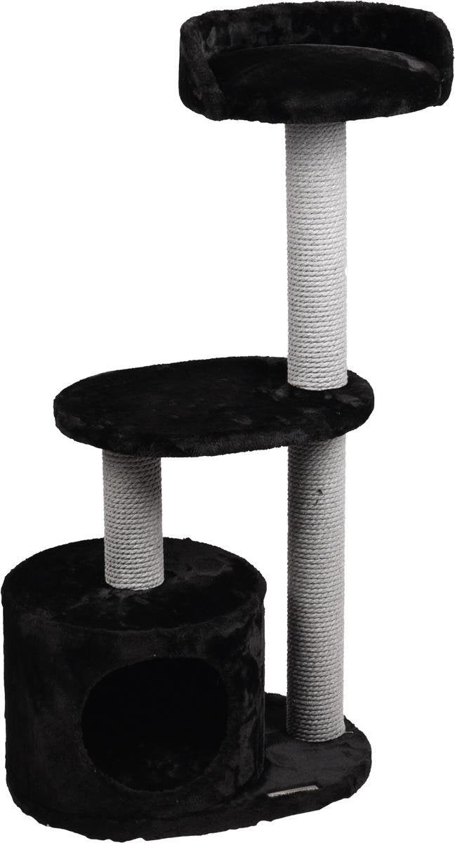 Flamingo-Kratzbaum – Echo – Schwarzgrau – 48 x 34 x 99 cm – Kratzmöbel mit Liegeplattformen und Unterschlupf – Sisalseil – weicher Plüsch – für Katzen, Kätzchen