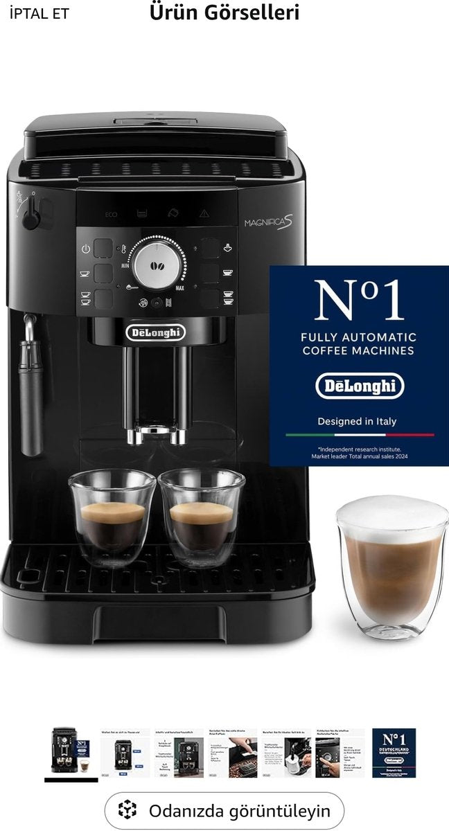 De'Longhi Magnifica s ecam11.112.b, Kaffeevollautomat mit Milchaufschäumer für Cappuccino, Espresso-Direktwahltasten und Drehregler, 2-Tassen-Funktion, schwarz