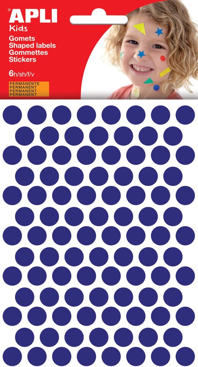 Apli Kinderaufkleber | Kreisdurchmesser 10 | 5mm | Blister mit 528 Stück | blau