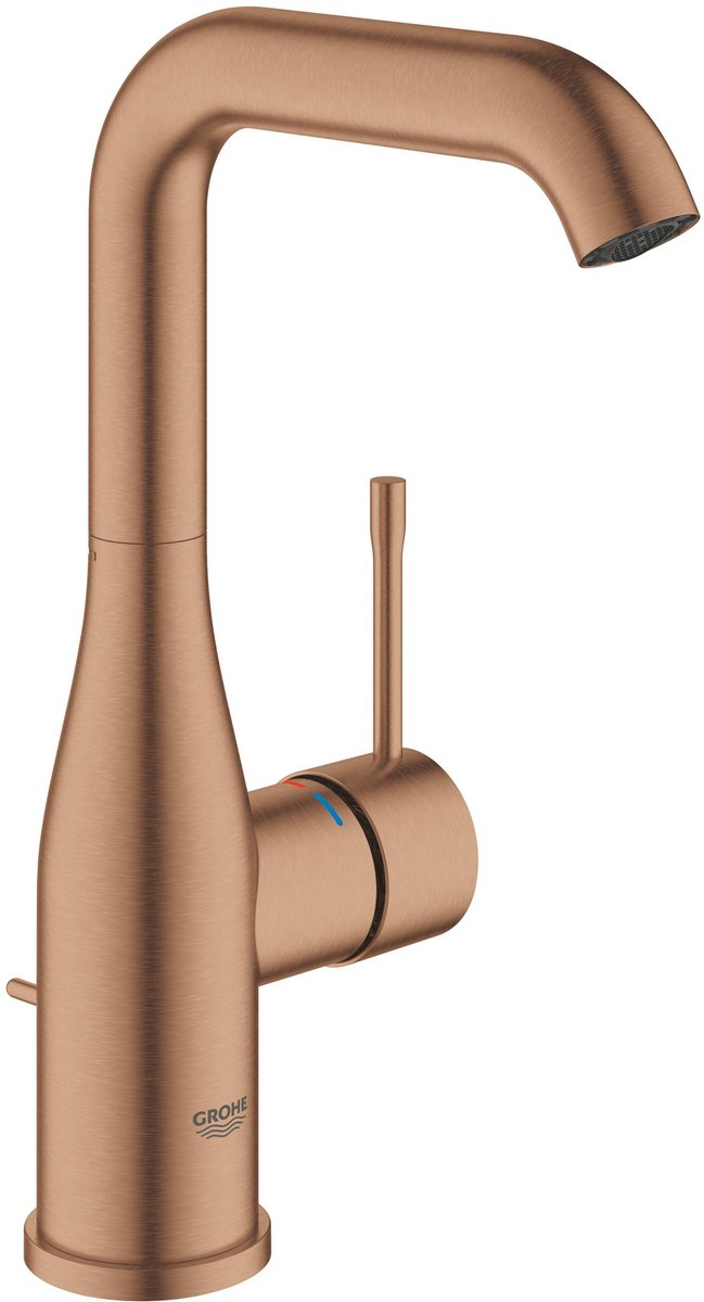 Grohe Essence neue Waschtischarmatur – hoher schwenkbarer Auslauf – mit Ablaufgarnitur – Sunset Gold (Mattbronze) – 32628dl1