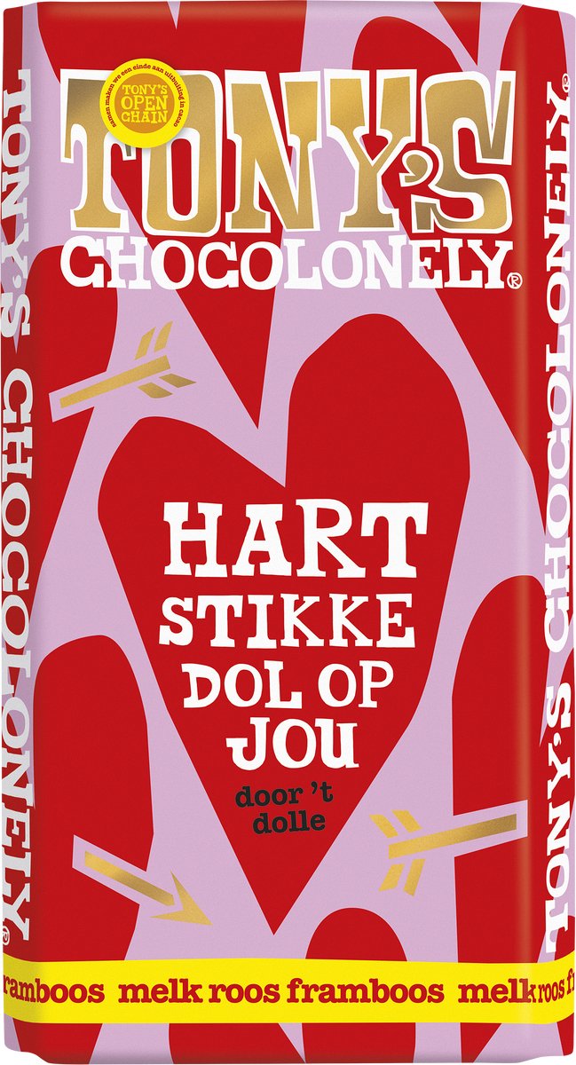 Tony's schokoladig süße Tafel Schokolade - Schokoladengeschenk - Milchrose Himbeere - Herz - 180 Gramm