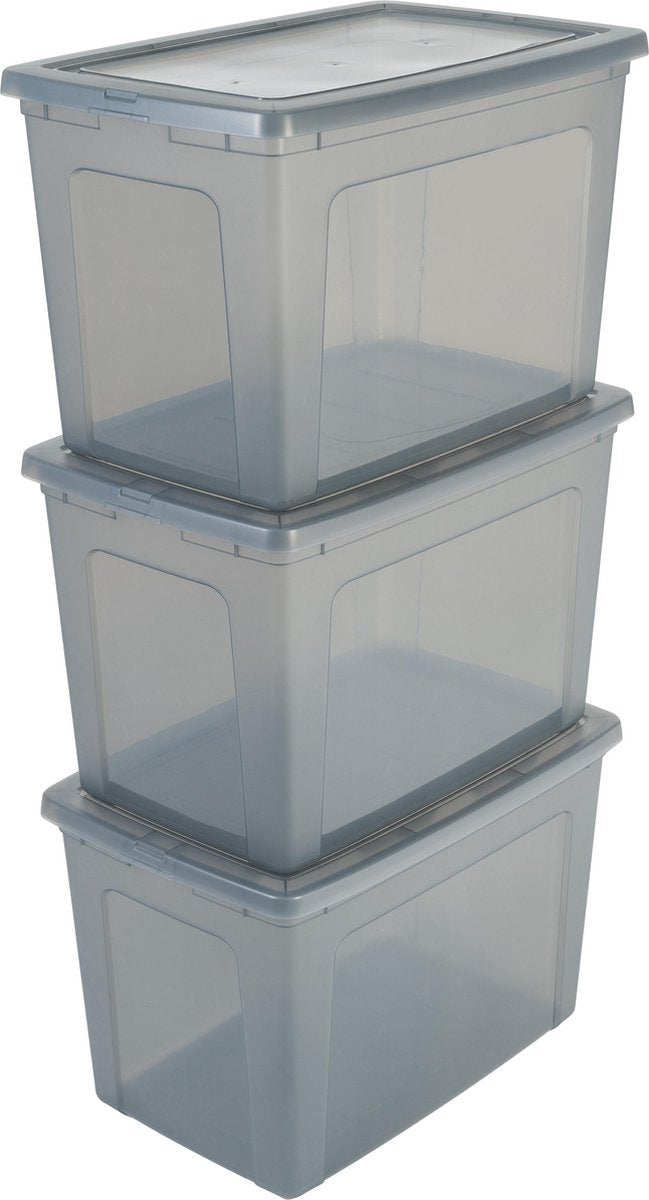 Iris Clearbox Aufbewahrungsbox – 70 l – Kunststoff – Grau – 3er-Set