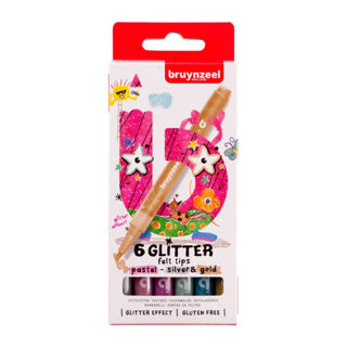 Bruynzeel Glitzer-Filzstifte Pastell 6 Stück | 3 Stück