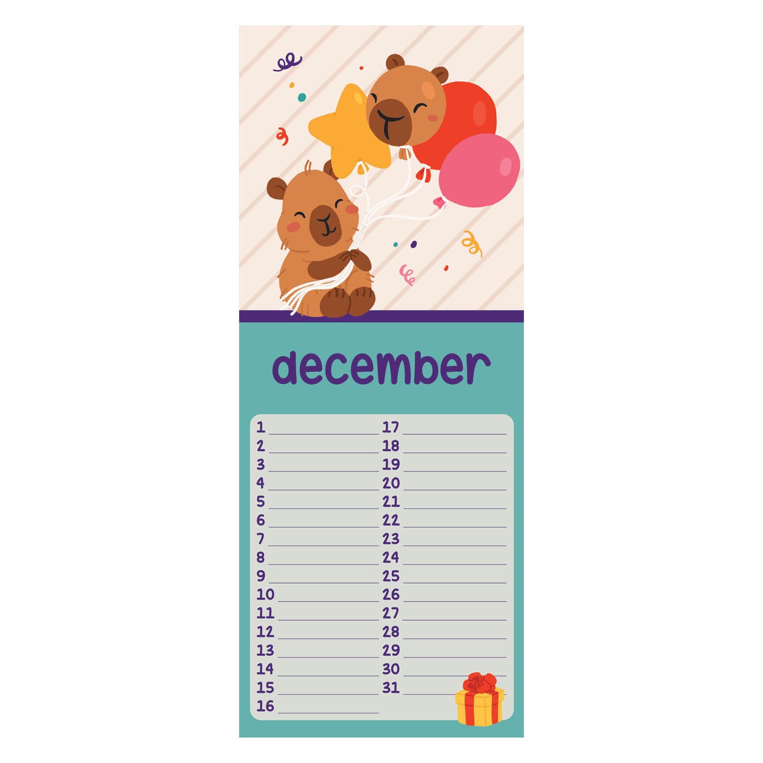 Geburtstagskalender - Capybara alle