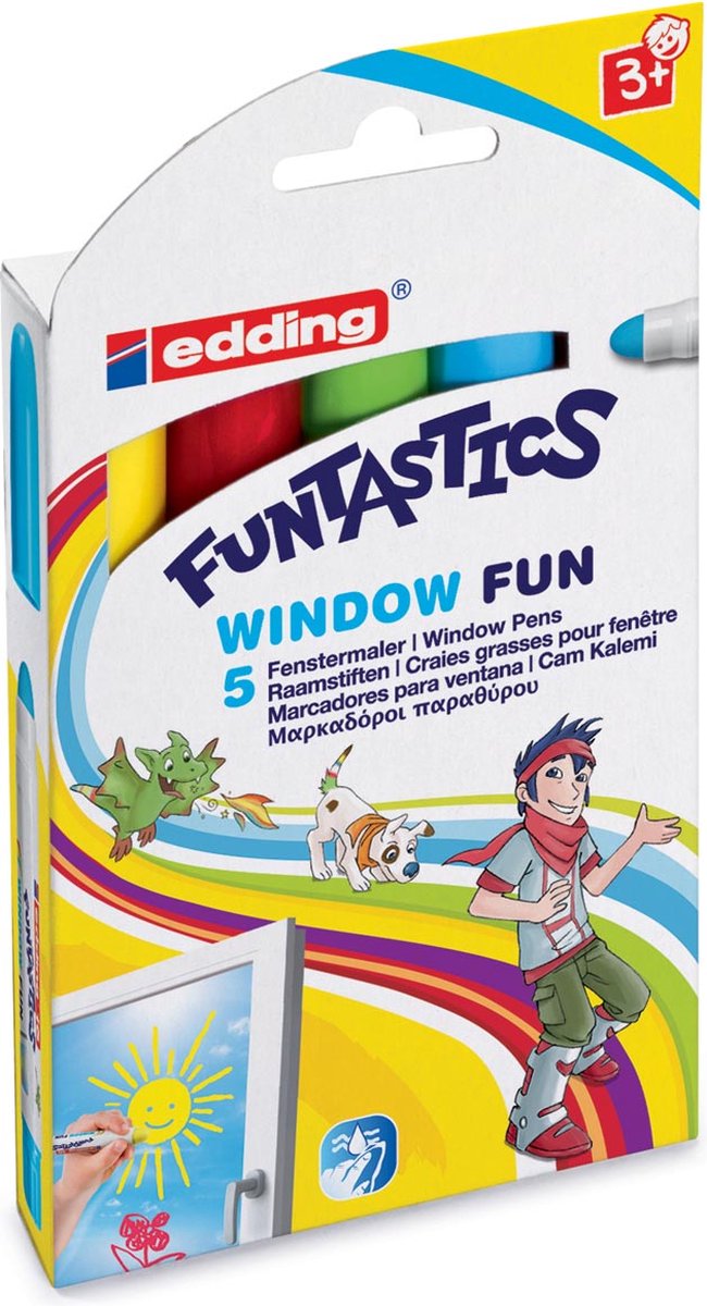 Edding 16 5 s Funtastics Fenstermarker Set – Fenstermarker – Set mit 5 Farben – für Kinder – Sommerferien – Kindergeschenk