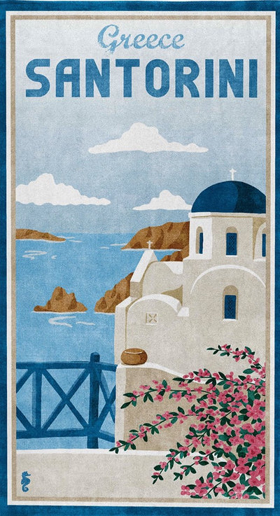 Seepferdchen-Strandtuch Santorini – 90 x 170 cm – blau
