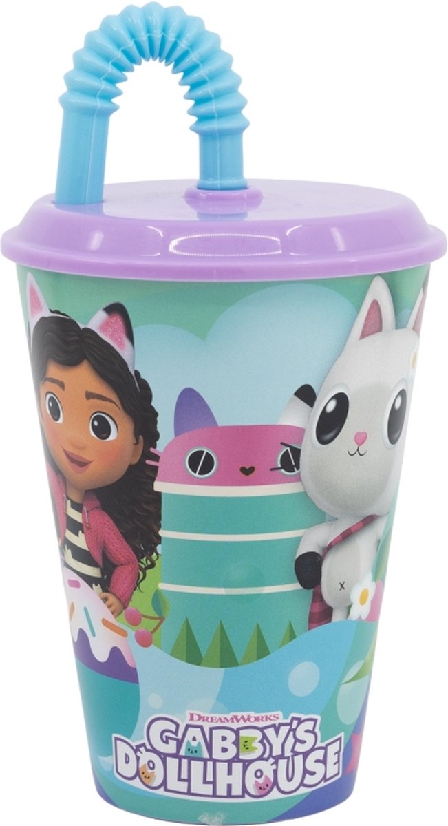 Gabby's Dollhouse Gabby`s Dollhouse Trinkbecher mit Strohhalm - Kinobecher - 430 ml. - Gabbys Puppenhaus