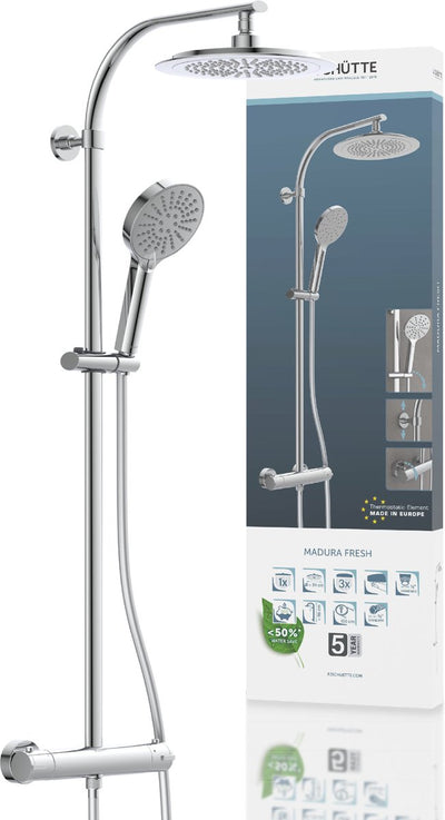 Schütte Duschsystem Madura Fresh - Regendusche - mit Thermostat-Duscharmatur - Achsabstand 150 mm - Chrom