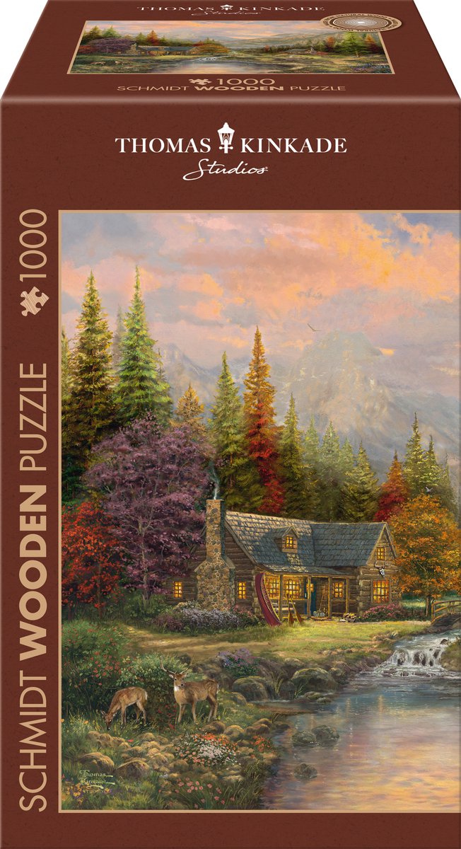 Schmidt – Puzzle – Holzpuzzle – Berglandschaft mit Bach – Thomas Kinkade Studios – 1000 Teile – Erwachsene – ab 12 Jahren