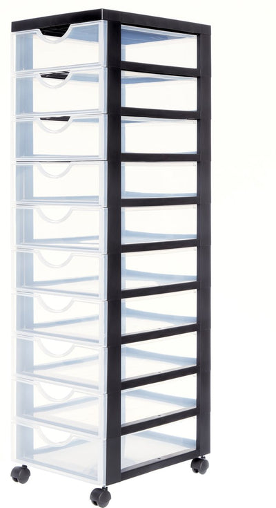 Iris Easygrip Kommode – 10 Schubladen x 7,5 l – Kunststoff – schwarz transparent – mit Rollen
