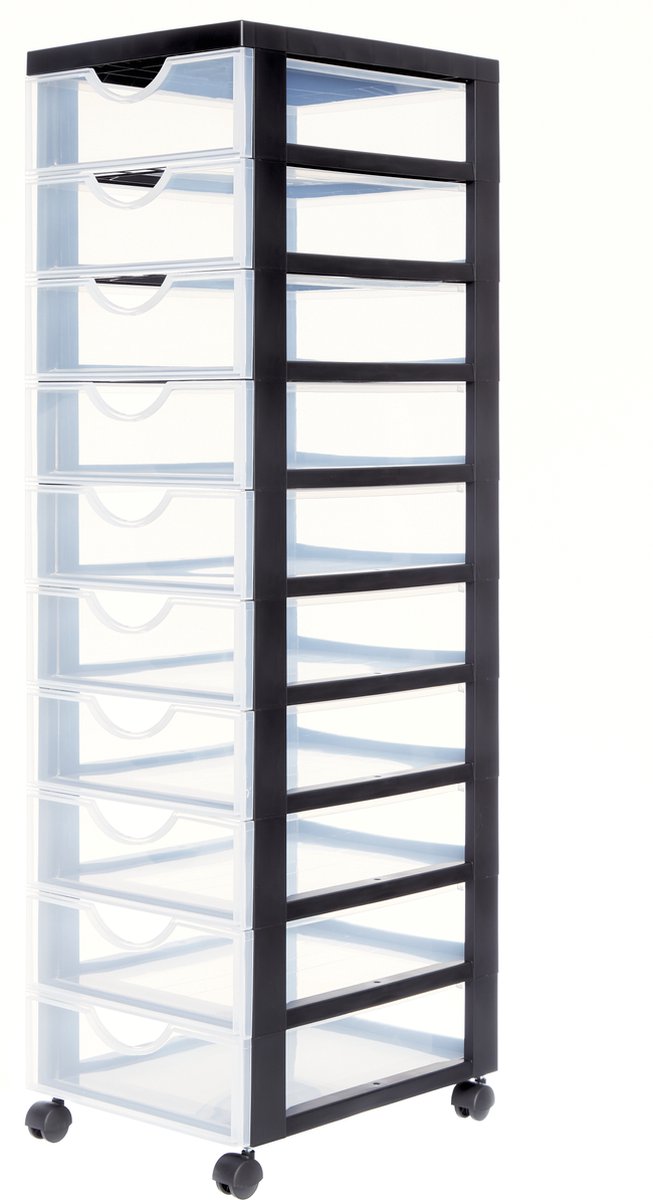 Iris Easygrip Kommode – 10 Schubladen x 7,5 l – Kunststoff – schwarz transparent – mit Rollen