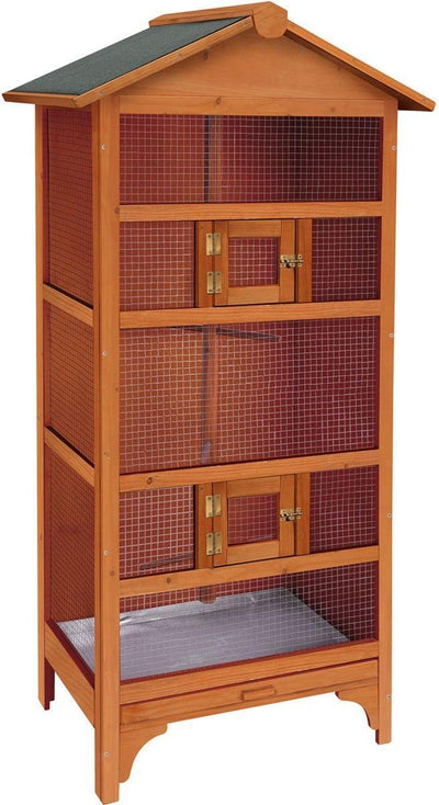 Flamingo-Voliere klassisch Nevada braun – Holzvoliere für draußen drinnen – 78x57x157,5 cm – Vogelkäfig Holz