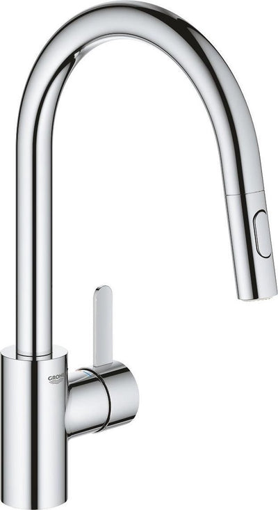 Grohe Eurosmart Cosmopolitan Küchenarmatur – hoher Auslauf – 360° Schwenkbereich – mit ausziehbarer Handbrause und 2 Strahlarten – Chrom