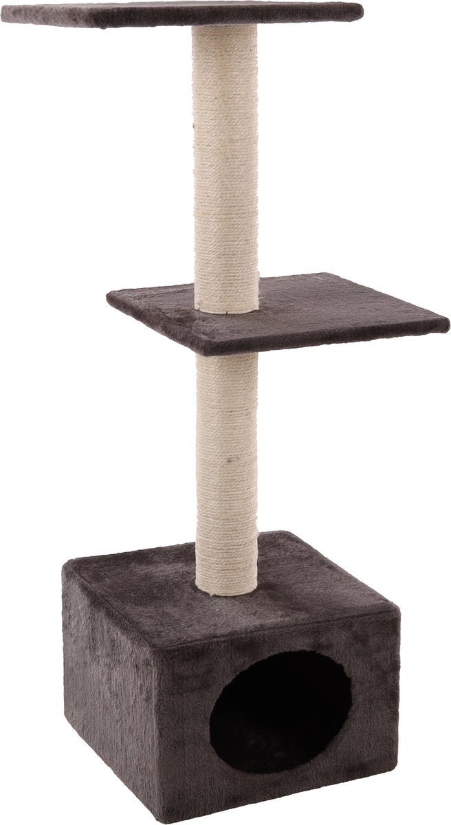 Flamingo-Kratzbaum – Charbonel-Grau-Creme – 47 × 35 × 103 cm – Sisal-Kratzbaum – mit Liegeplattformen, Haus – für Katzen